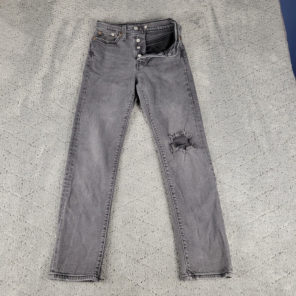 Levis Jeans Womens 25 Black Wedgie Straight Button Fly Distressed Ripped Stretch